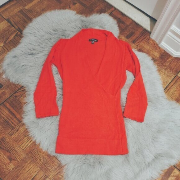 Vintage 90s LE CHATEAU High Collar Surplice Knit Red Top - Picture 5 of 12